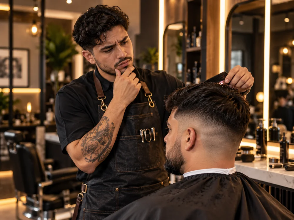 Barbero dudando frente a un corte