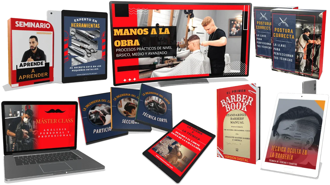 Todo lo que incluye el curso Fundamentos de Barbería: módulos, máster class, seminario y libro de colección