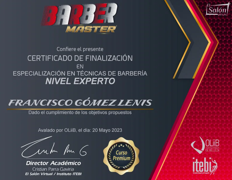 Certificado de finalización Barber Master