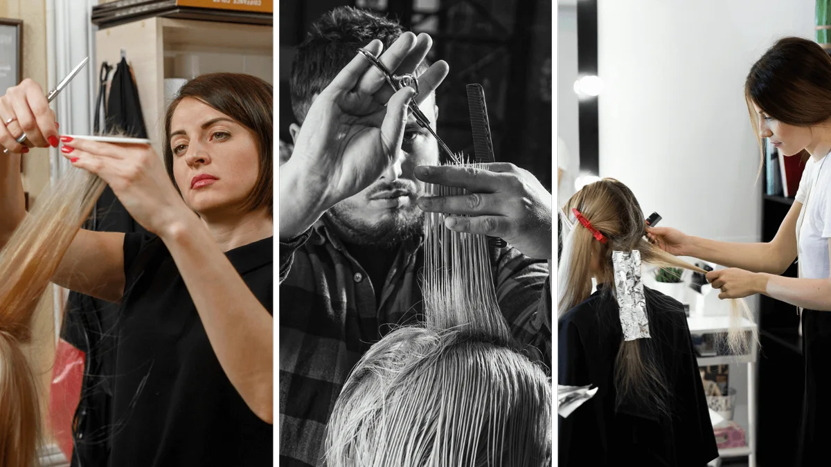 Estilistas realizando cortes de cabello